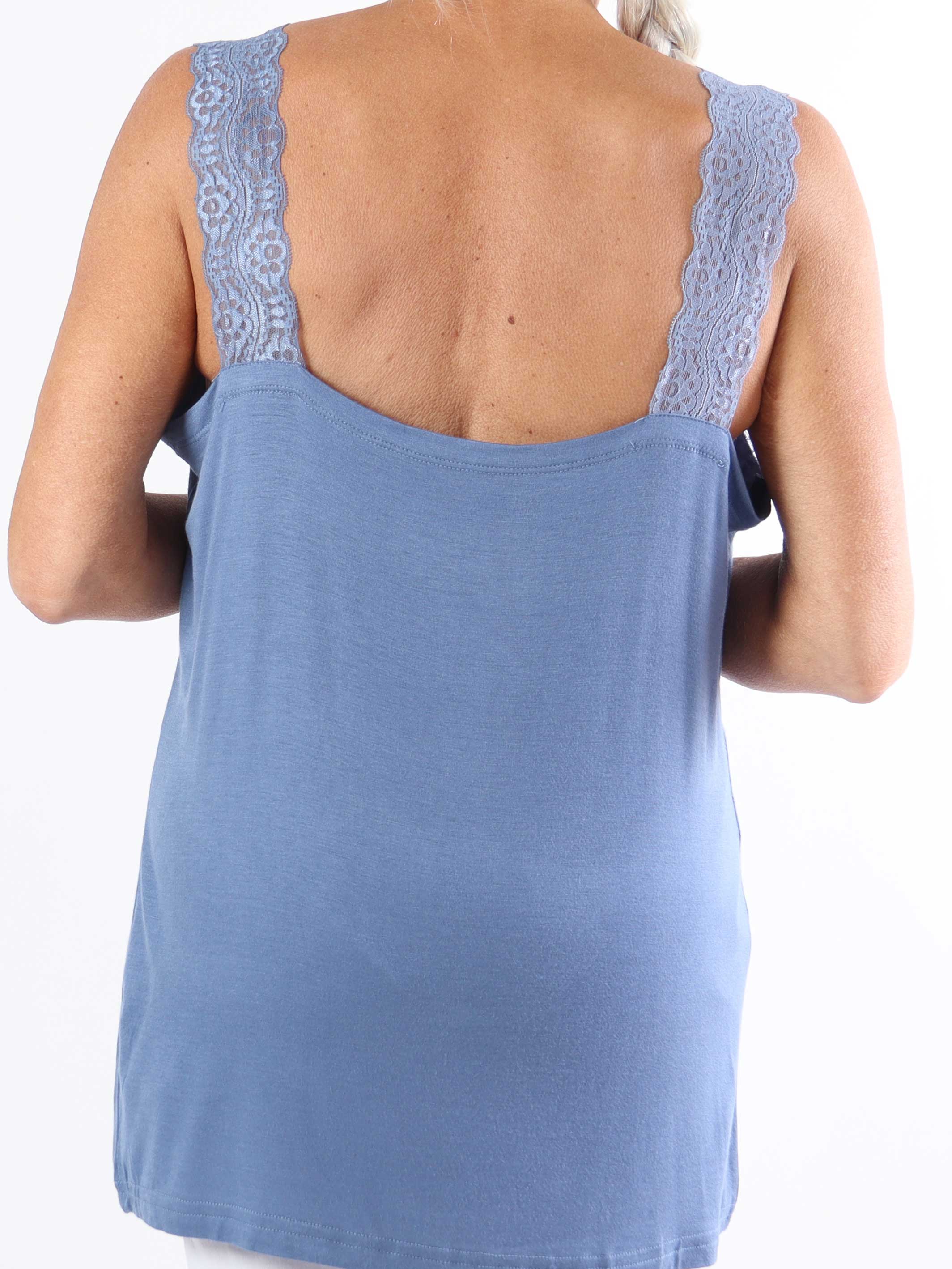 Florina - Basis plus size top i viskose med blondestropper